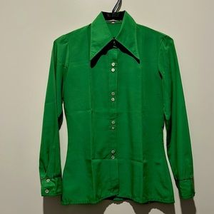 Vintage Blouse/Button-up. 1970’s Harry Laure Paris. Green